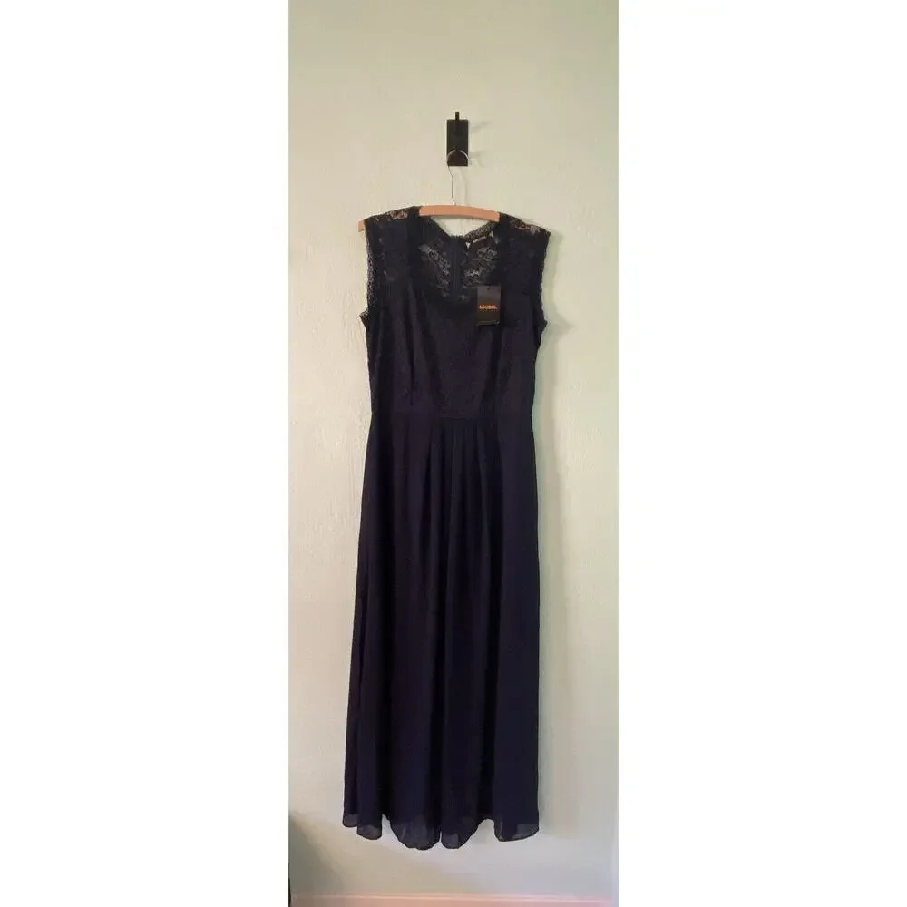 Miusol Women's Casual Deep- V Neck Sleeveless Vintage Wedding Maxi Dress XL Navy - Picture 1 of 9